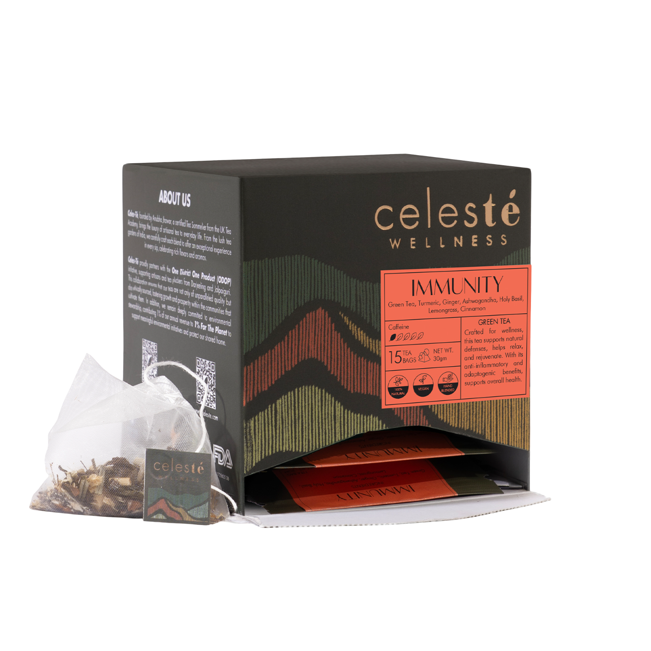 Ginger Turmeric Tea Bags | Immunity Green Tea - 15 Count - CELESTE