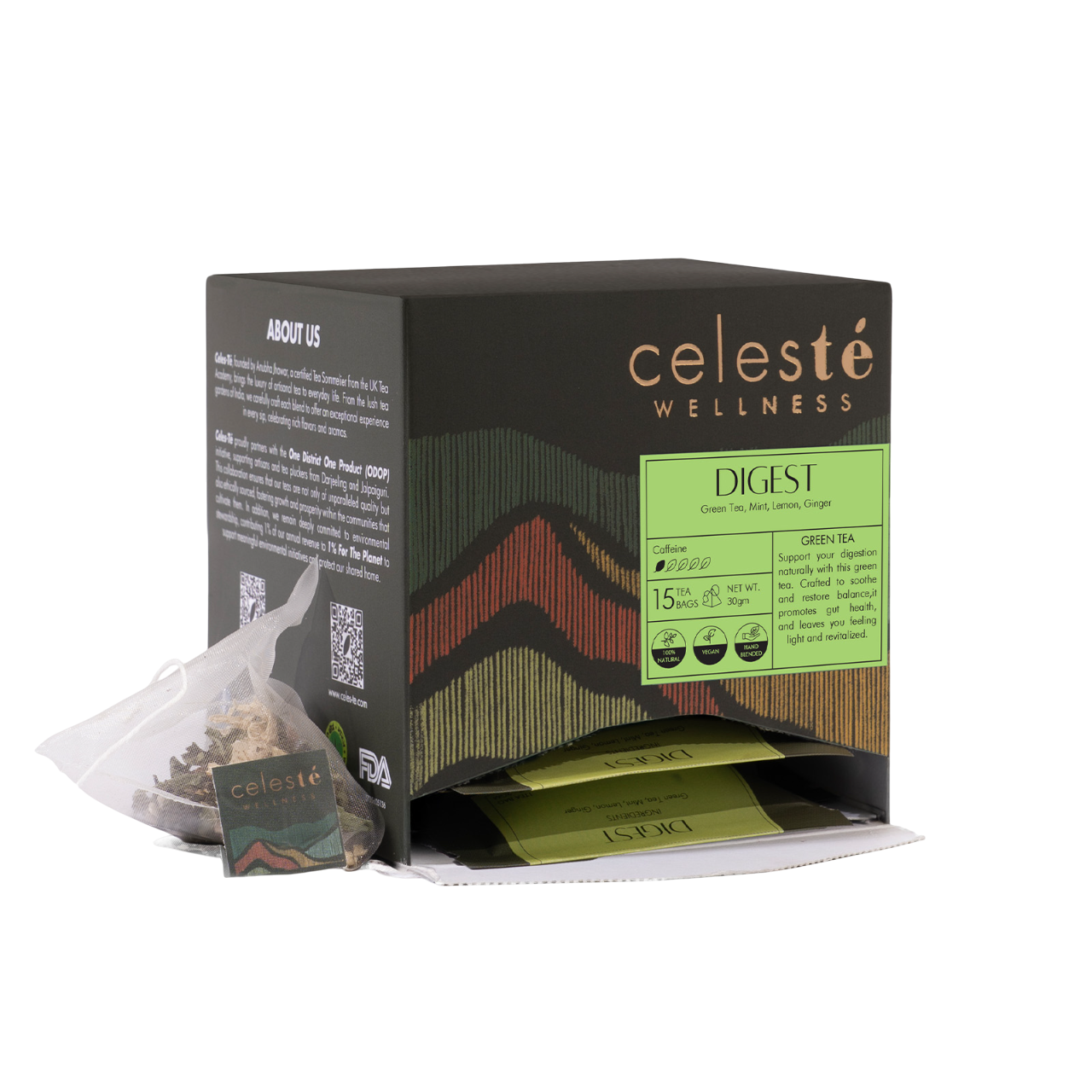 Ginger Mint Tea Bags | Digest Green Tea - 15 Count - CELESTE